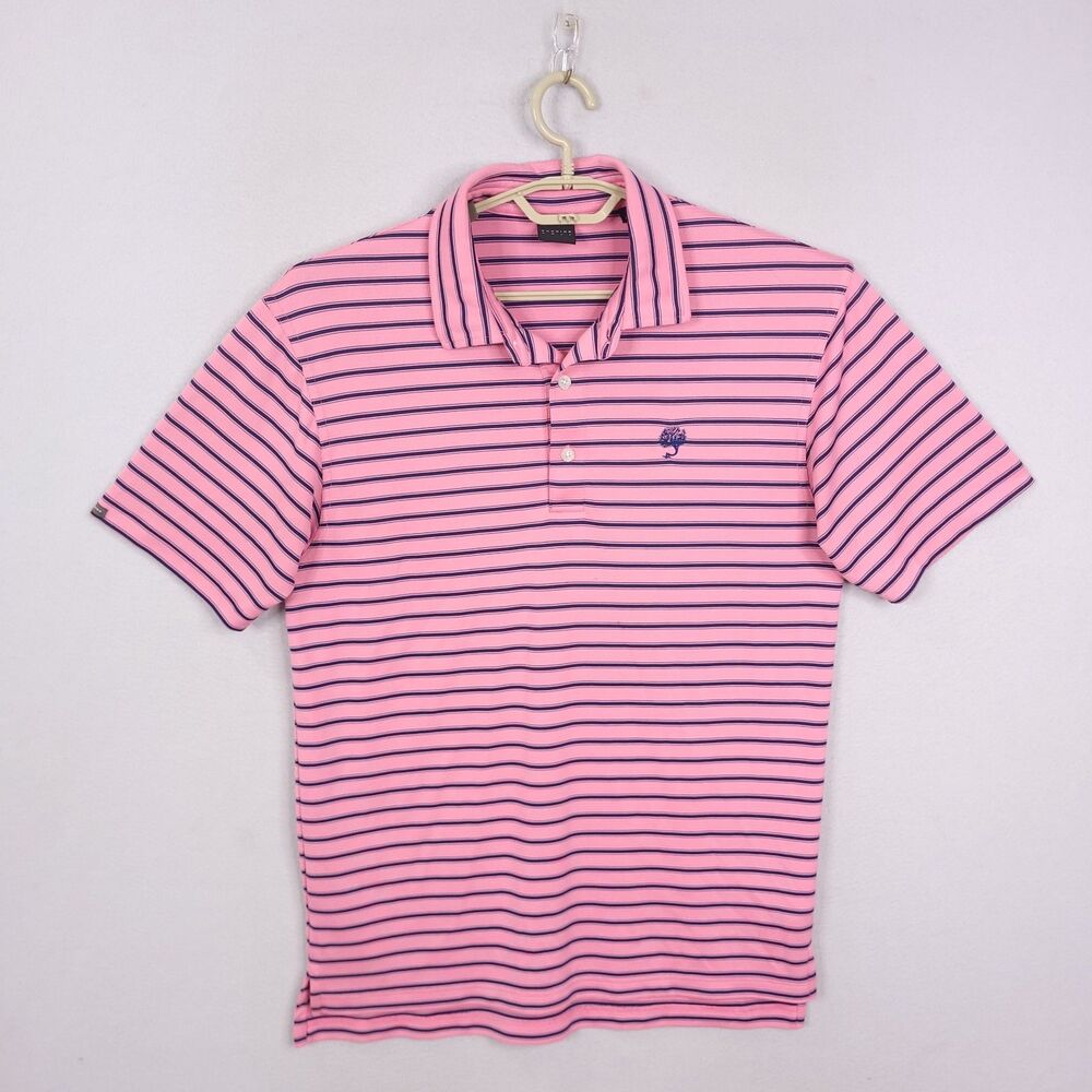 Dunning Golf Polo Shirt Mens Size‎ M Pink Stripped Short Sleeve Performance